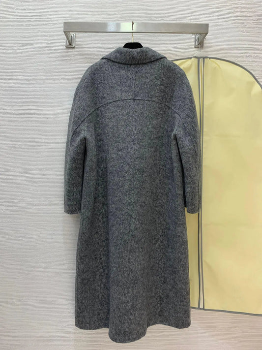 Australian double-sided woolen long coat! Two button placket collar, loose and slimming, medium to long woolen coat jacket