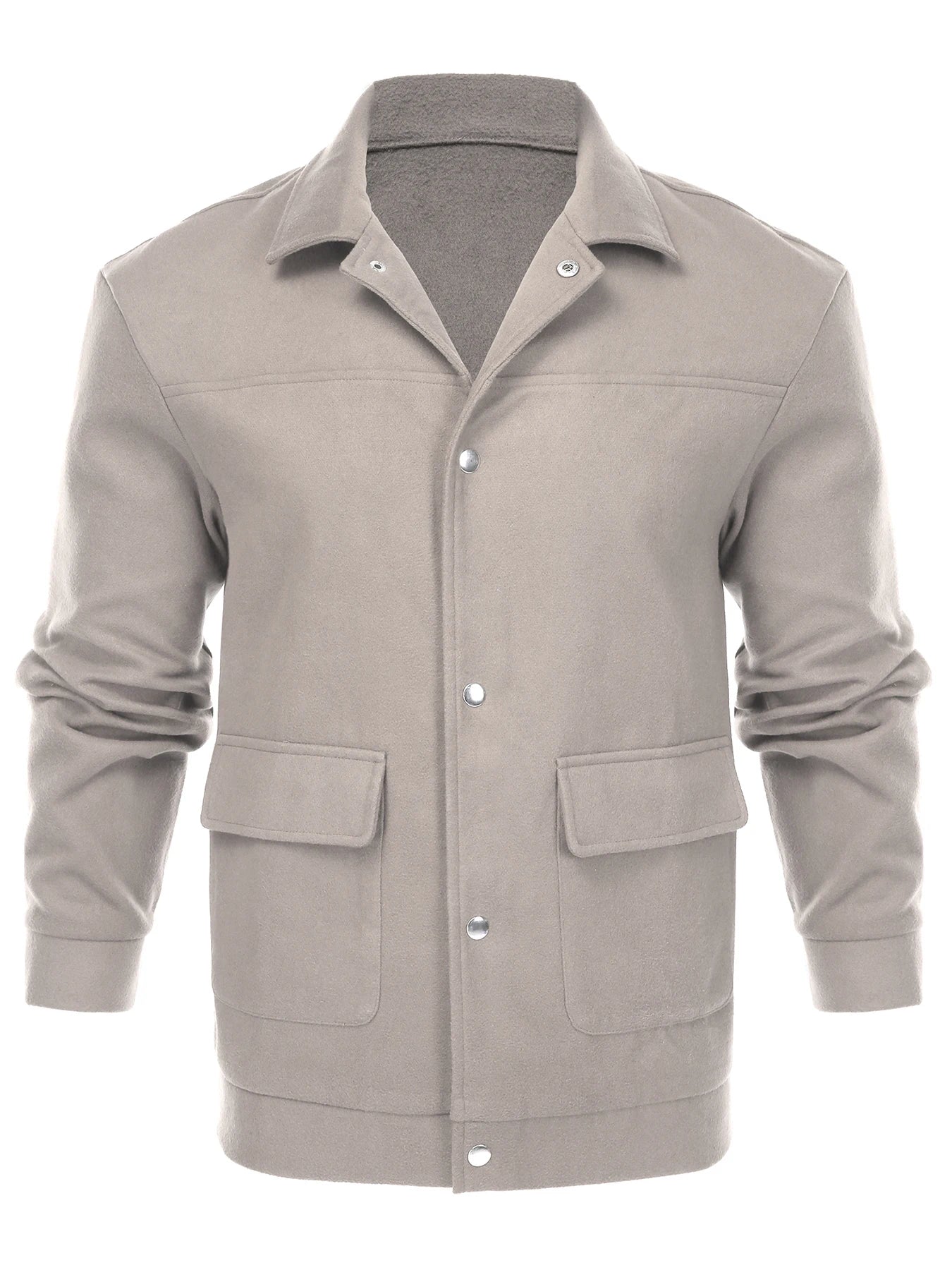 Men's Square Collar Woolen Warm Flap Pocket Button Coat Jacket