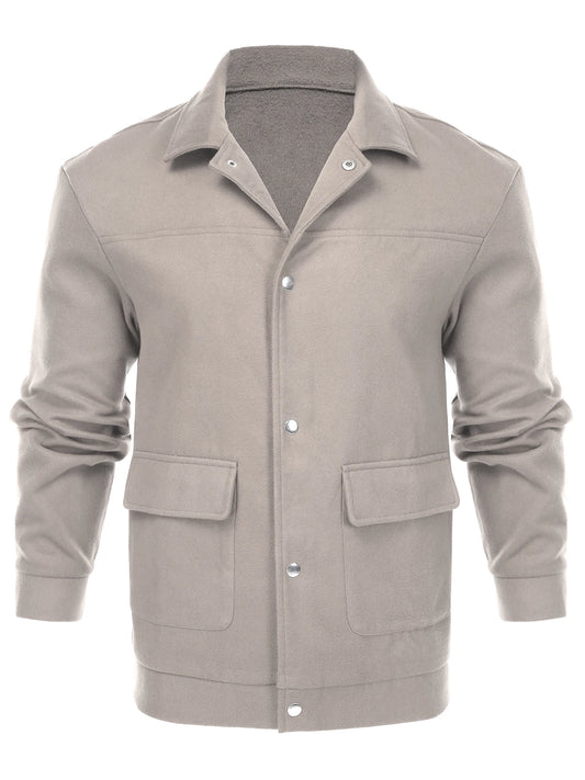 Men's Square Collar Woolen Warm Flap Pocket Button Coat Jacket