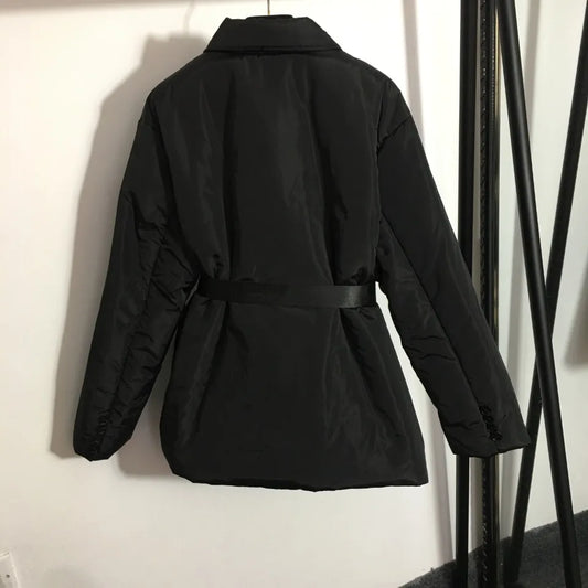 High quality autumn and winter women's waistband, waist cinched lapel, long sleeved bread jacket, cotton jacket SU53