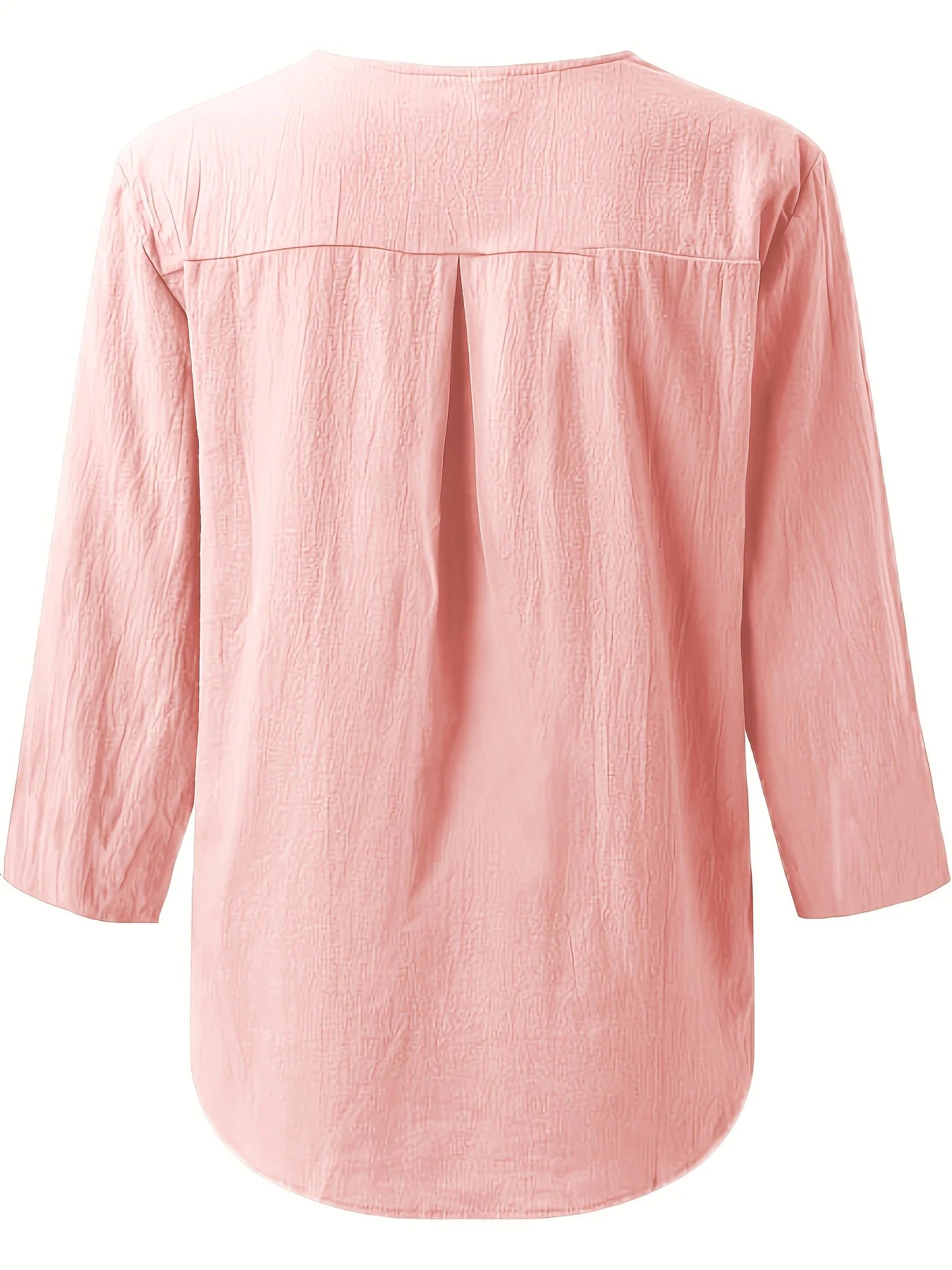 Women's Three Quarter Sleeve T-Shirt V Neck Button Up Basic Solid Color Pullover Shirt Loose