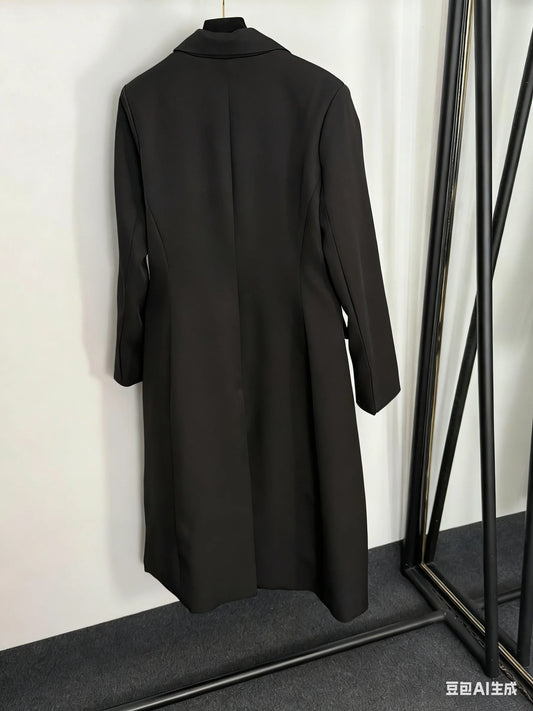 High quality spring and summer women's slim fit double breasted suit collar long sleeved coat medium length coat SU110