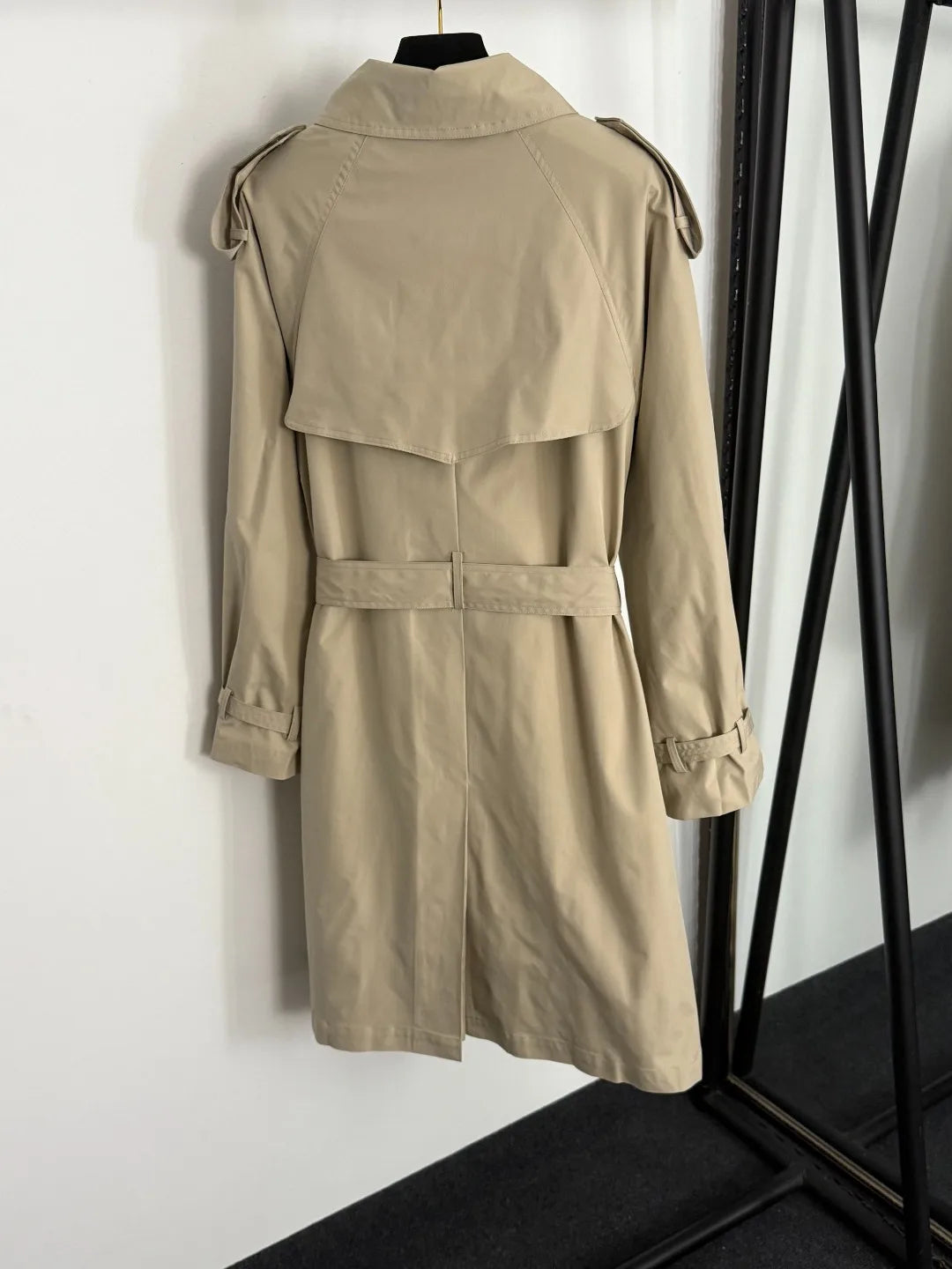 Early Autumn New Belt Waist Lapel Long Sleeve High-end Windbreaker Mid-length Coat