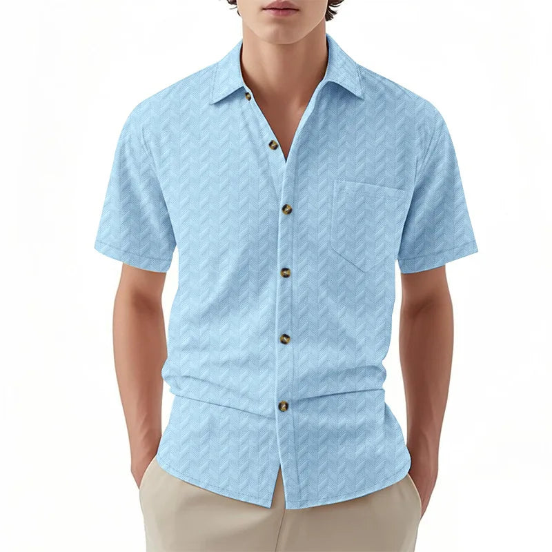 Men s Casual Short Sleeve Button Down Shirt with Turn-down Collar Solid Color Summer Top for Daily Wear and Outings