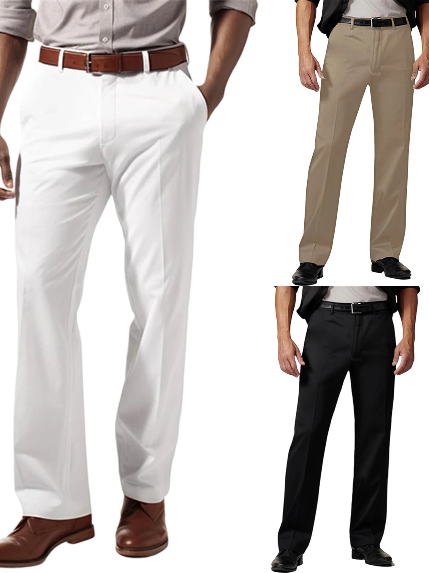 Men s Fit Dress Pants Classic Flat Front Trousers with Belt Loops and Button Closure for Work or Formal Events