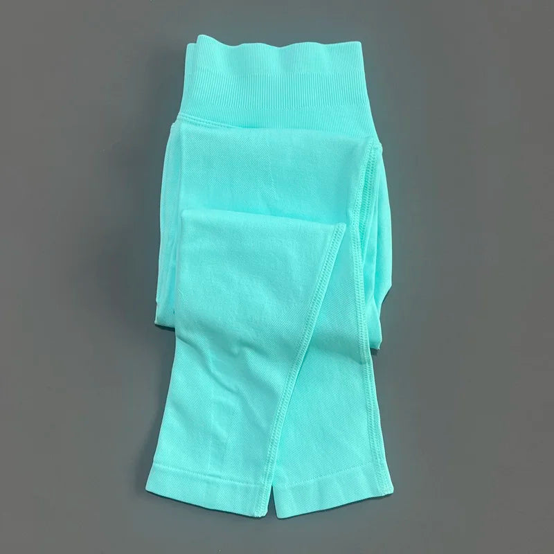 No Logo Gym Leggings Women Seamless Yoga Pants Low Ribbed Band Leggings Fitness Running Sportswear Sports Long Leggings