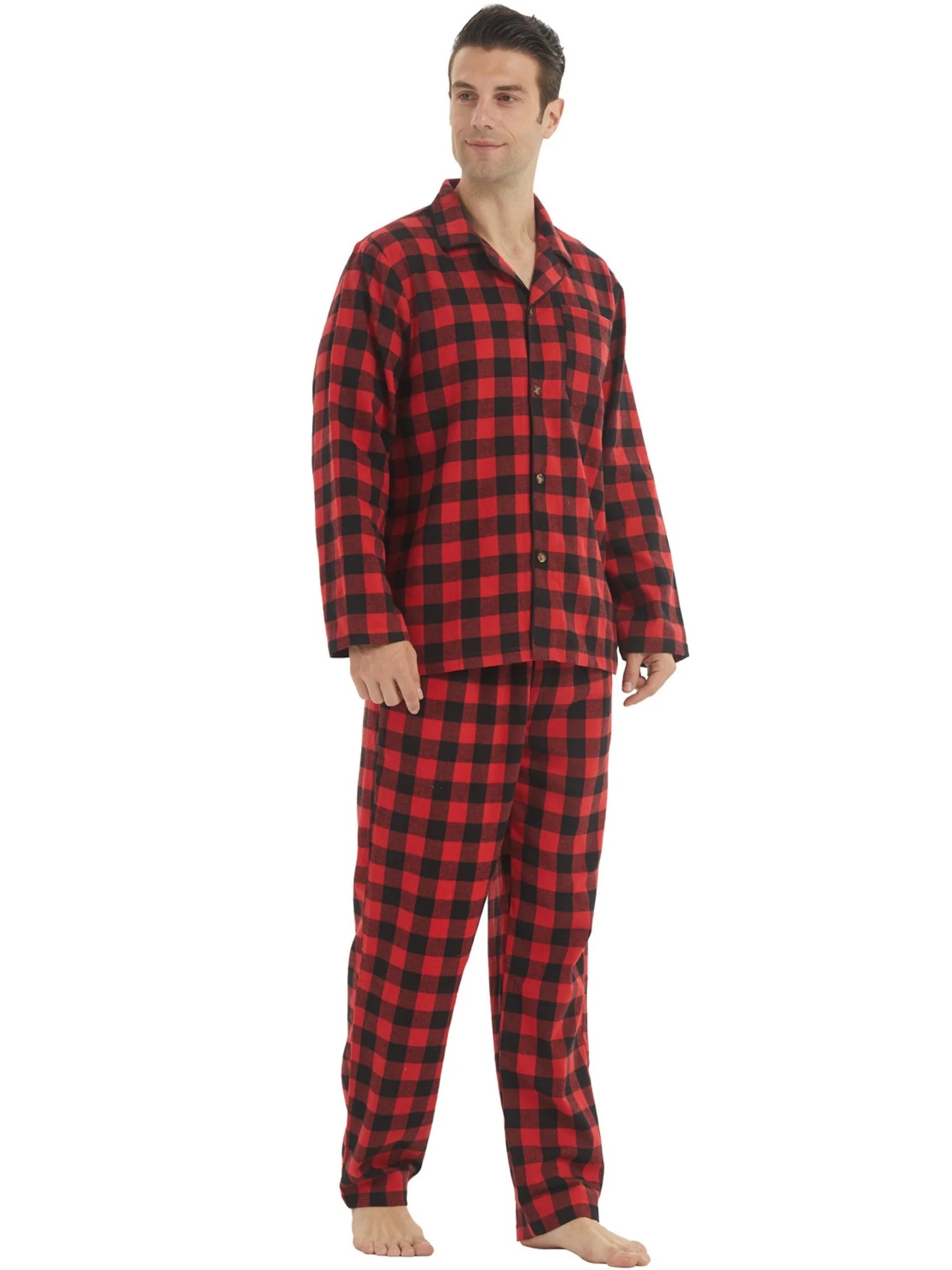 Men's Flannel Pajamas Set Plaid Cotton Button-Down Sleepwear Warm Soft Lounge Pjs for Comfortable Nightwear