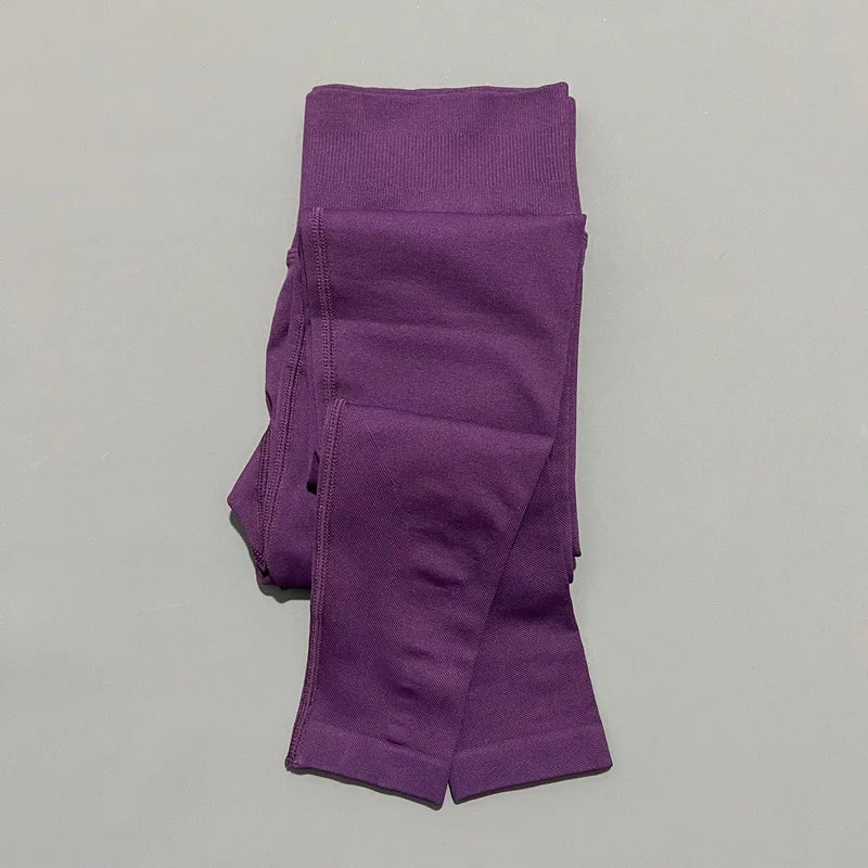 No Logo Gym Leggings Women Seamless Yoga Pants Low Ribbed Band Leggings Fitness Running Sportswear Sports Long Leggings