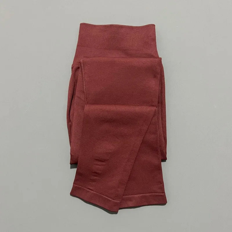 No Logo Gym Leggings Women Seamless Yoga Pants Low Ribbed Band Leggings Fitness Running Sportswear Sports Long Leggings