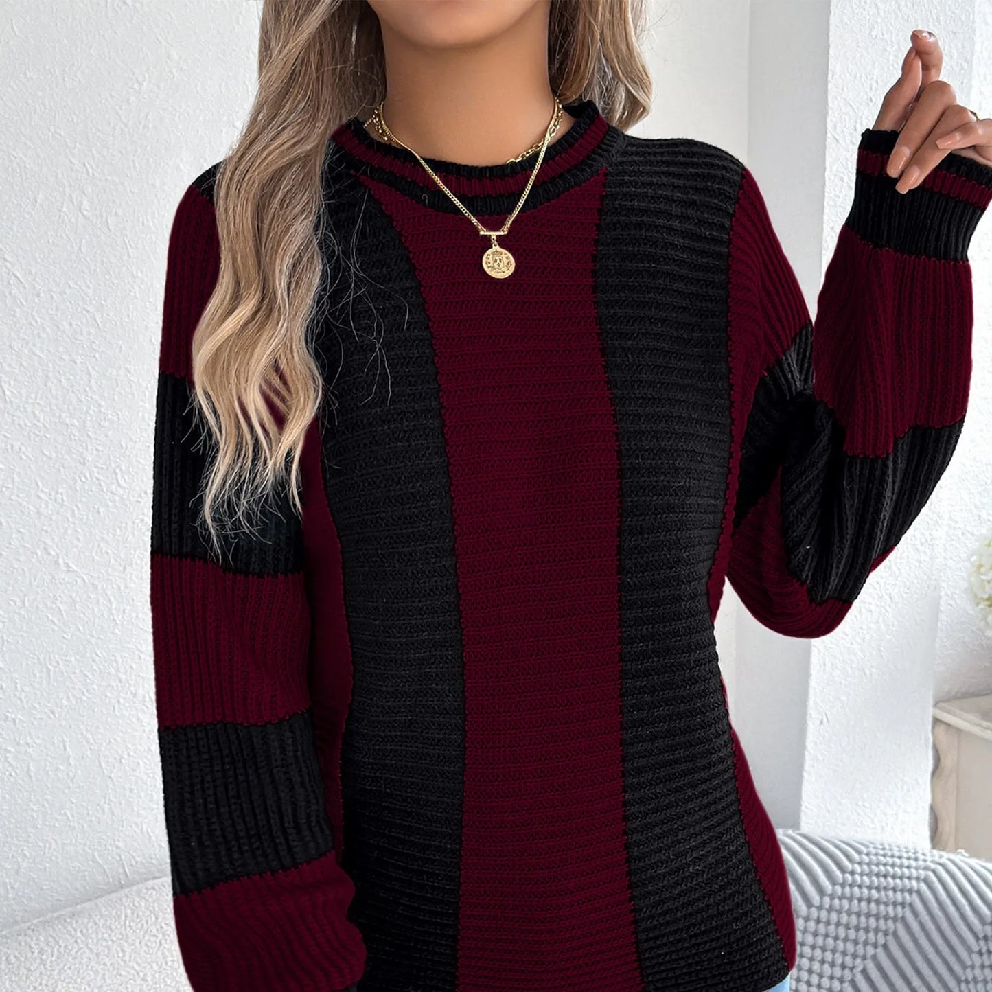 Sweater For Woman Women'S Solid Color Round Neck Mesh Long Sleeves Pull-Over Sweater Ropa De Mujer Winter Clothes Woman New