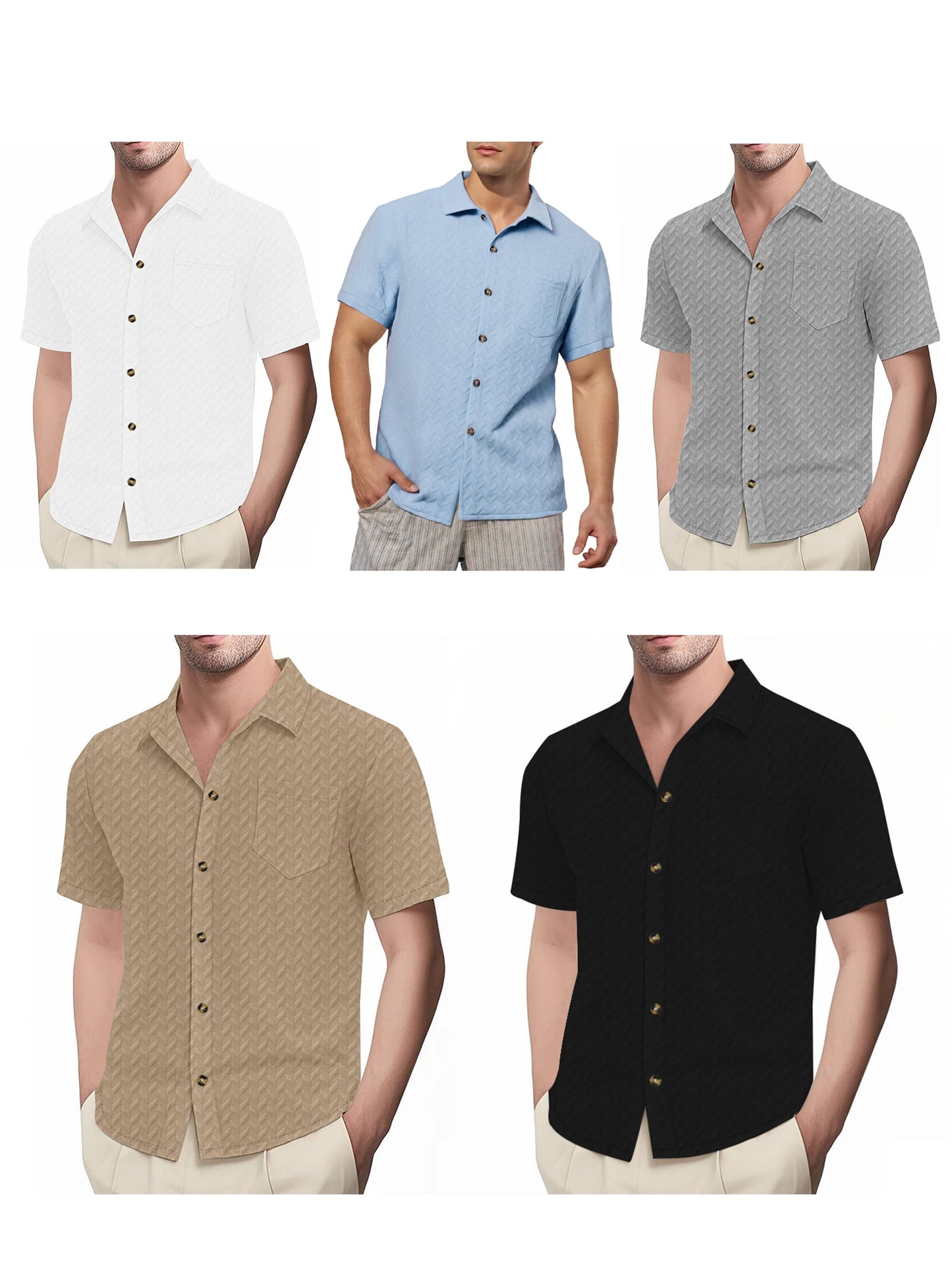 Men s Casual Short Sleeve Button Down Shirt with Turn-down Collar Solid Color Summer Top for Daily Wear and Outings