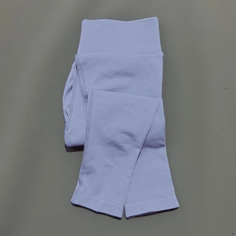 No Logo Gym Leggings Women Seamless Yoga Pants Low Ribbed Band Leggings Fitness Running Sportswear Sports Long Leggings