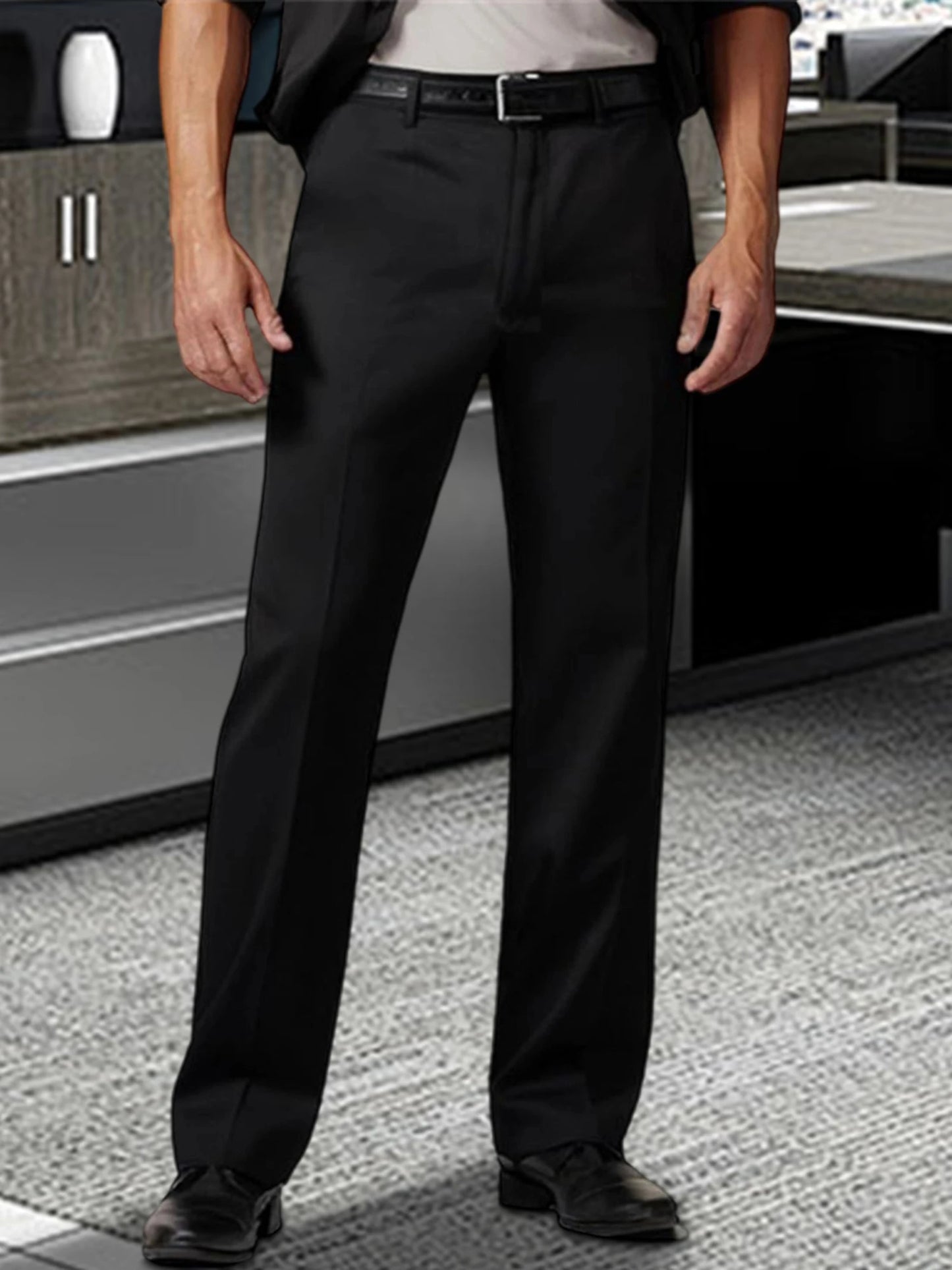Men s Fit Dress Pants Classic Flat Front Trousers with Belt Loops and Button Closure for Work or Formal Events