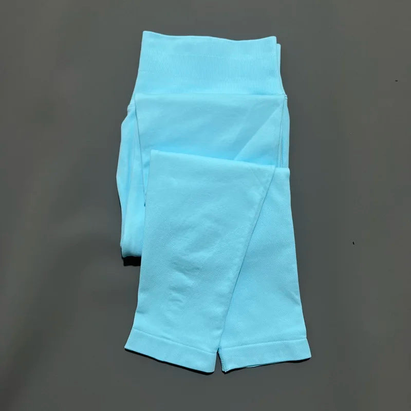 No Logo Gym Leggings Women Seamless Yoga Pants Low Ribbed Band Leggings Fitness Running Sportswear Sports Long Leggings