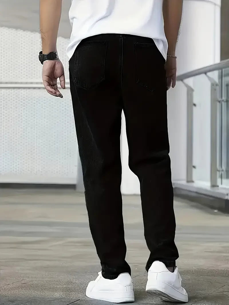 Men'S Classic Solid Color Jeans - Lightweight Business Casual, Straight Leg Pants With Pockets, Machine Washable, Suitable For D