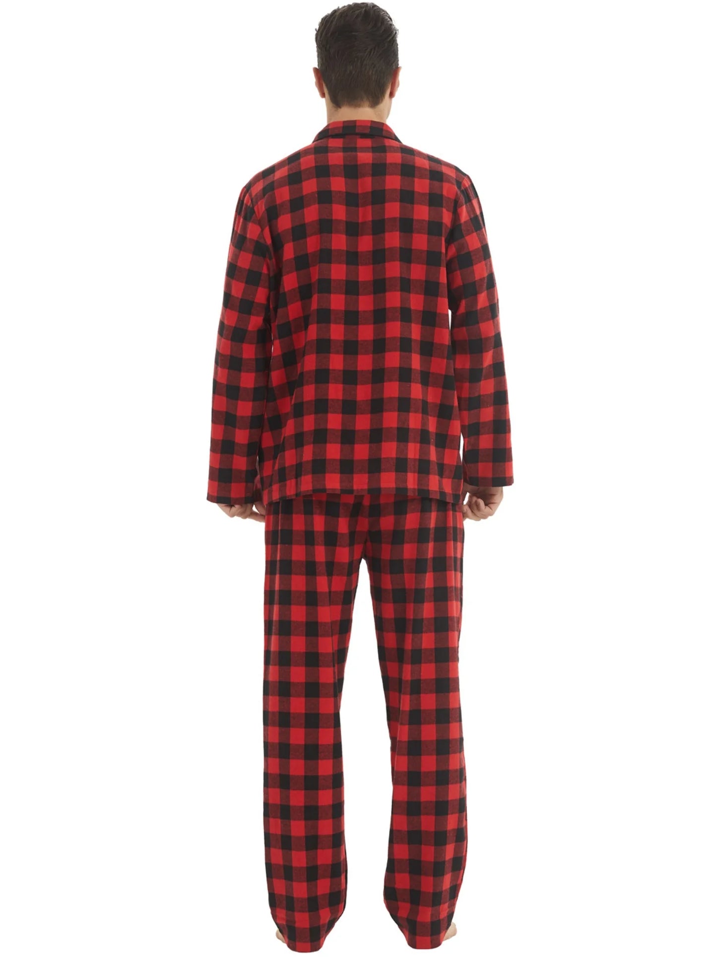 Men's Flannel Pajamas Set Plaid Cotton Button-Down Sleepwear Warm Soft Lounge Pjs for Comfortable Nightwear