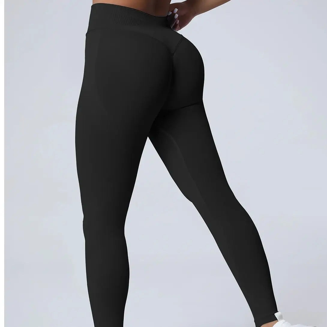 No Logo Gym Leggings Women Seamless Yoga Pants Low Ribbed Band Leggings Fitness Running Sportswear Sports Long Leggings