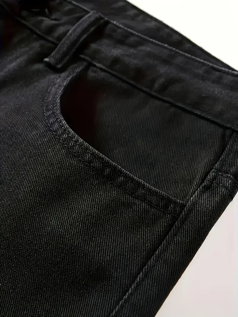 Men'S Classic Solid Color Jeans - Lightweight Business Casual, Straight Leg Pants With Pockets, Machine Washable, Suitable For D