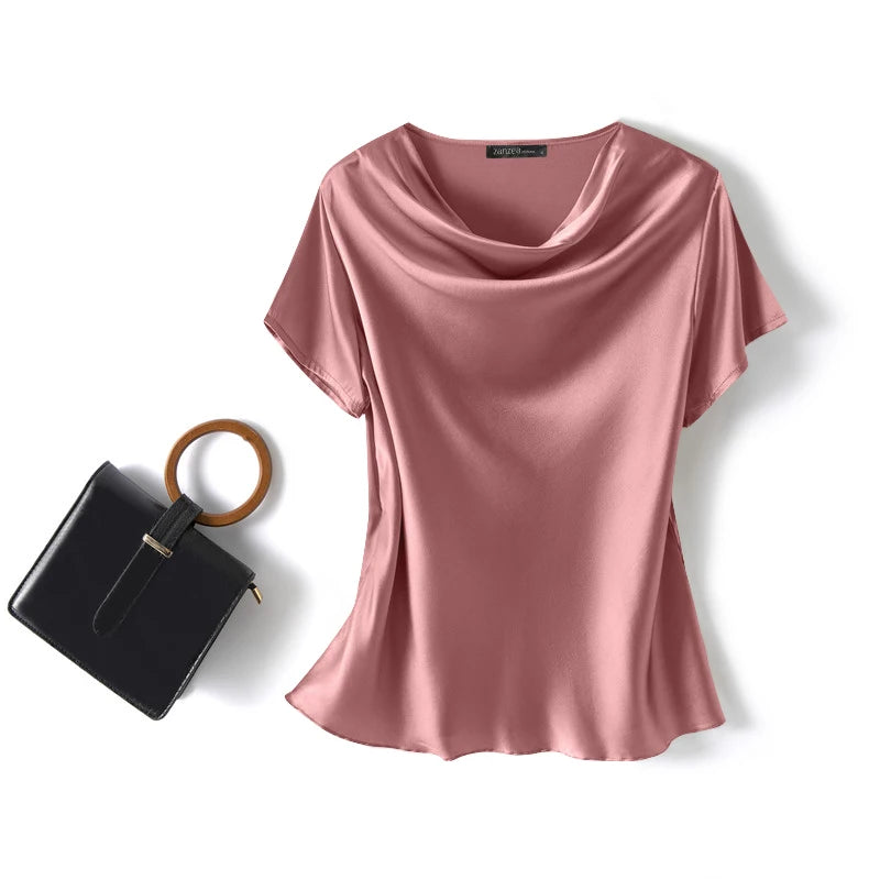 Women Summer Blouses ZANZEA 2024 Fashion Satin Tops Short Sleeve Blusas Female O Neck Casual Home Wear Tunic Chemise Oversized