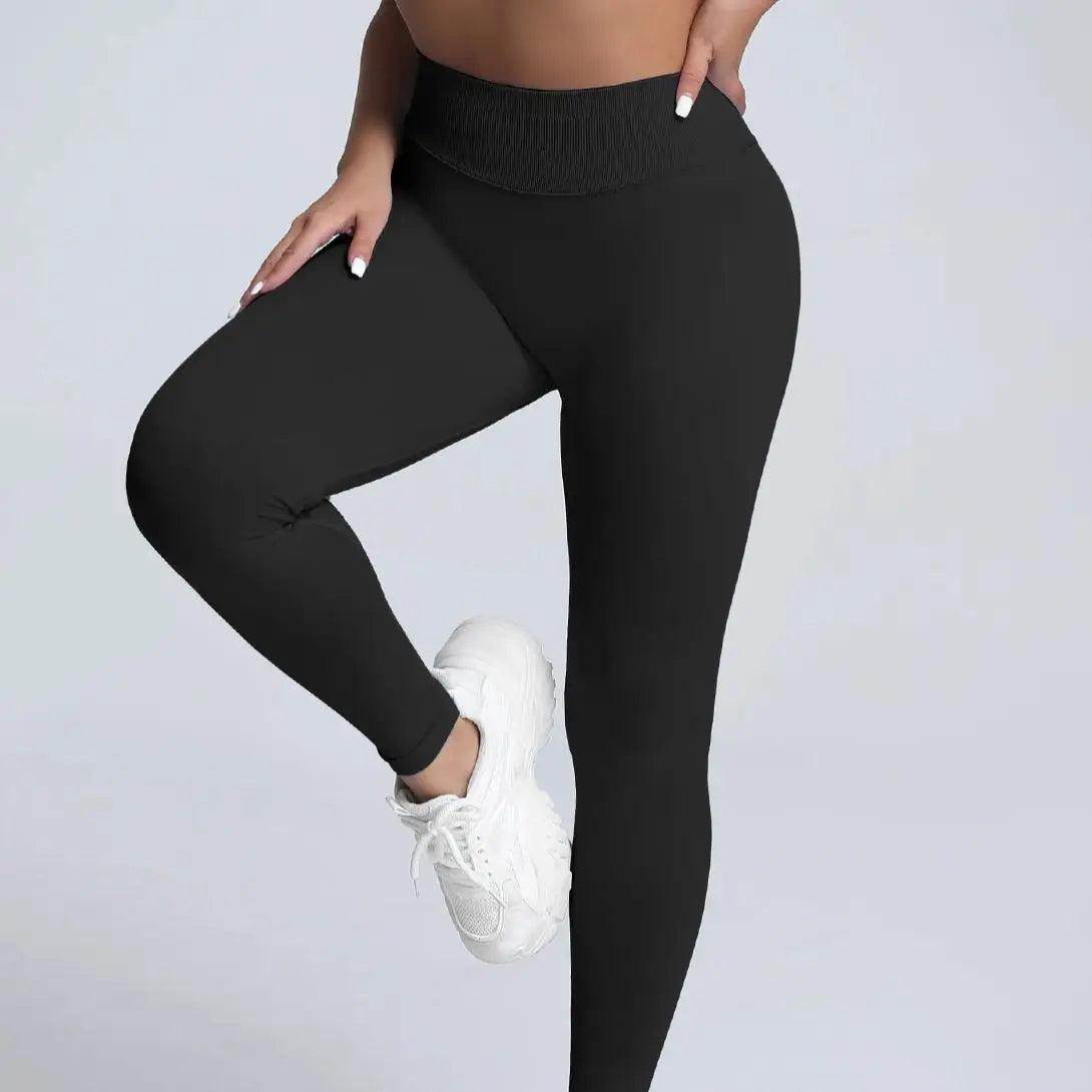 No Logo Gym Leggings Women Seamless Yoga Pants Low Ribbed Band Leggings Fitness Running Sportswear Sports Long Leggings