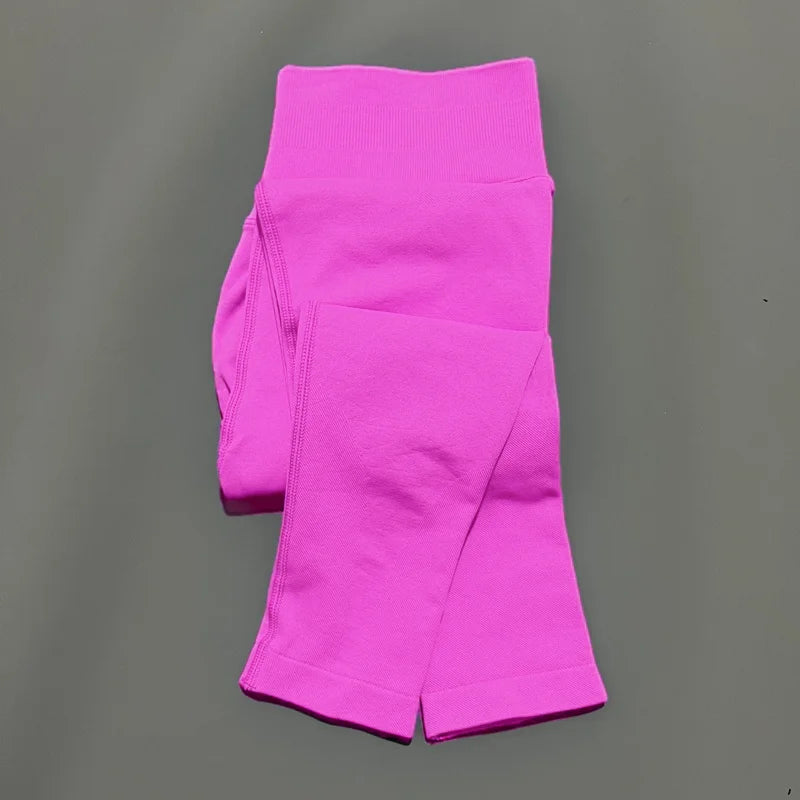 No Logo Gym Leggings Women Seamless Yoga Pants Low Ribbed Band Leggings Fitness Running Sportswear Sports Long Leggings