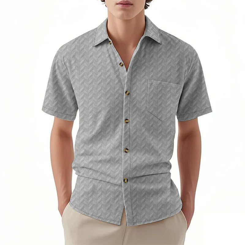 Men s Casual Short Sleeve Button Down Shirt with Turn-down Collar Solid Color Summer Top for Daily Wear and Outings