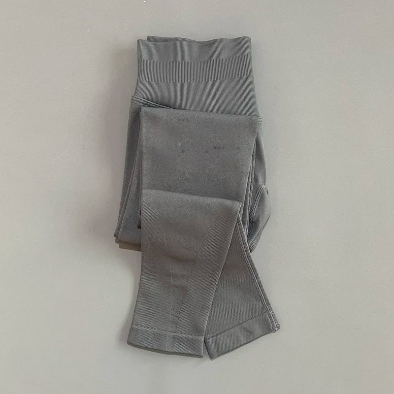 No Logo Gym Leggings Women Seamless Yoga Pants Low Ribbed Band Leggings Fitness Running Sportswear Sports Long Leggings