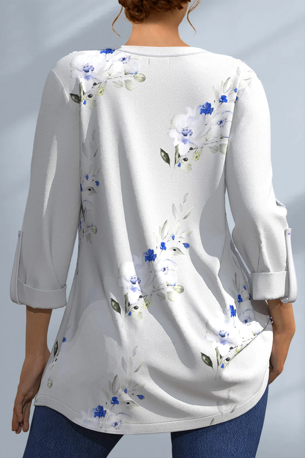 Plus Size Lace Patchwork V Neck Floral Print Blouse