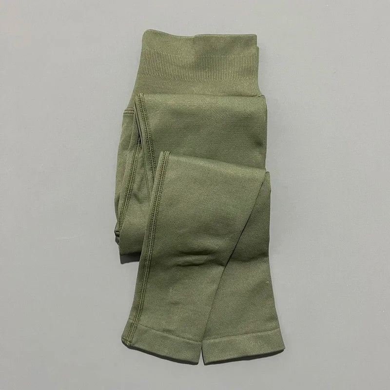No Logo Gym Leggings Women Seamless Yoga Pants Low Ribbed Band Leggings Fitness Running Sportswear Sports Long Leggings