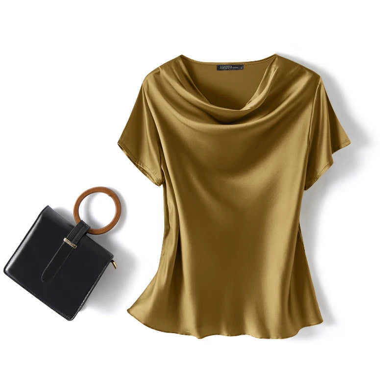 Women Summer Blouses ZANZEA 2024 Fashion Satin Tops Short Sleeve Blusas Female O Neck Casual Home Wear Tunic Chemise Oversized