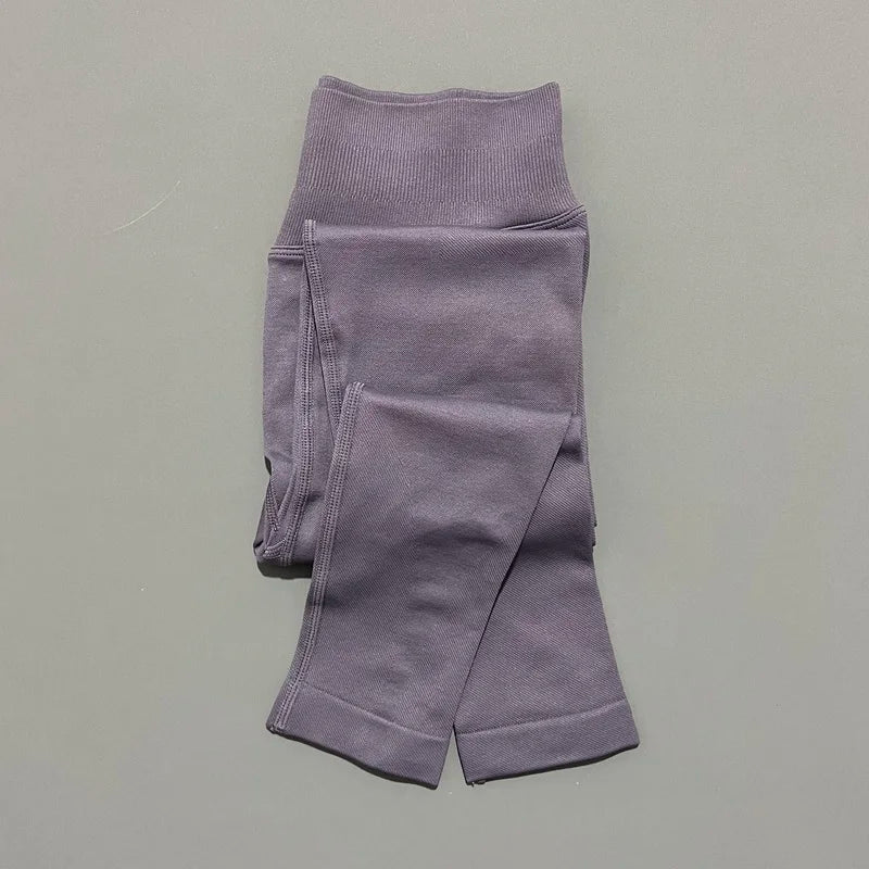 No Logo Gym Leggings Women Seamless Yoga Pants Low Ribbed Band Leggings Fitness Running Sportswear Sports Long Leggings