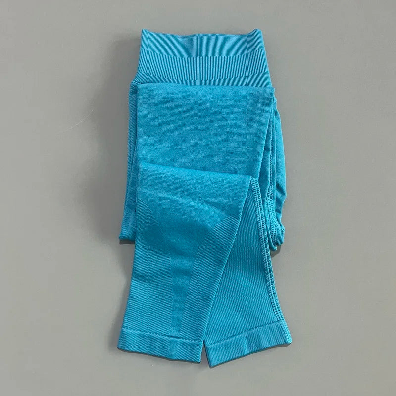 No Logo Gym Leggings Women Seamless Yoga Pants Low Ribbed Band Leggings Fitness Running Sportswear Sports Long Leggings