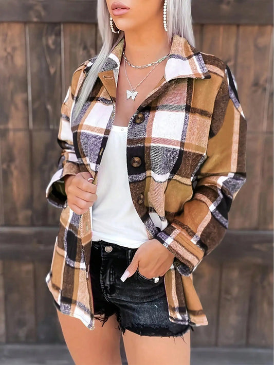 Hot Sale 2024 Women's Flannel Shirt Long Sleeve Plaid Oversized Shacket Cardigan Christmas New Year Valentine's Day Outfit