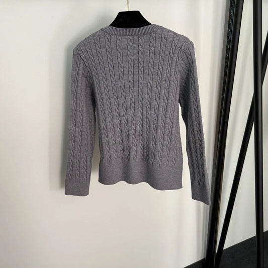2025 New Embroidered braided striped round-neck long-sleeved knitted cardigan Fashionable Versatile Slimming winter autumn