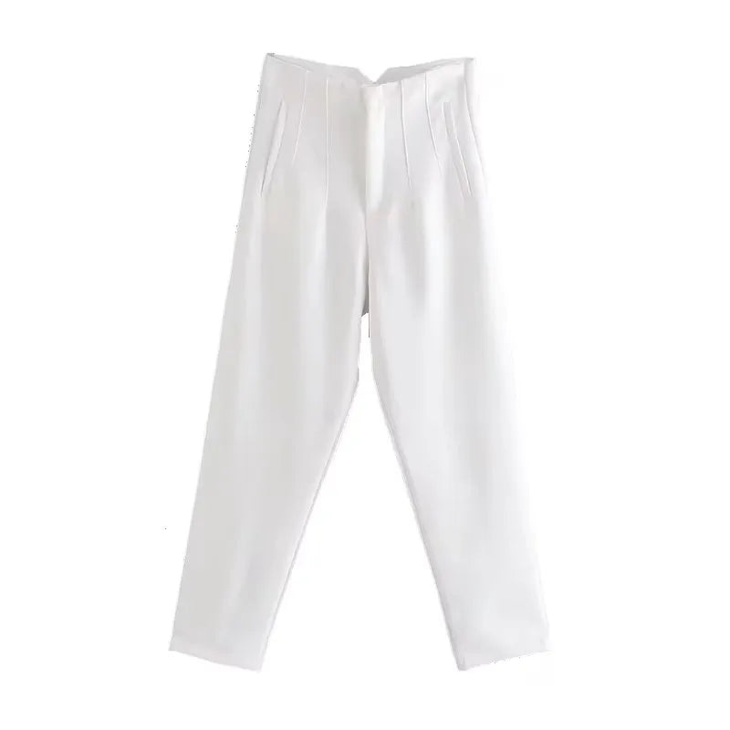 CLAZZAA Women Fashion Solid High Waist Pencil Pants With Seam Detail Streetwear Woman Ankle Trousers Autumn Office Pant