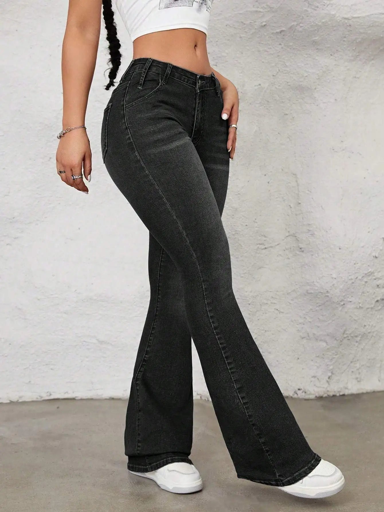 Women's Denim Skinny Flared Pants - Three Colors Available
