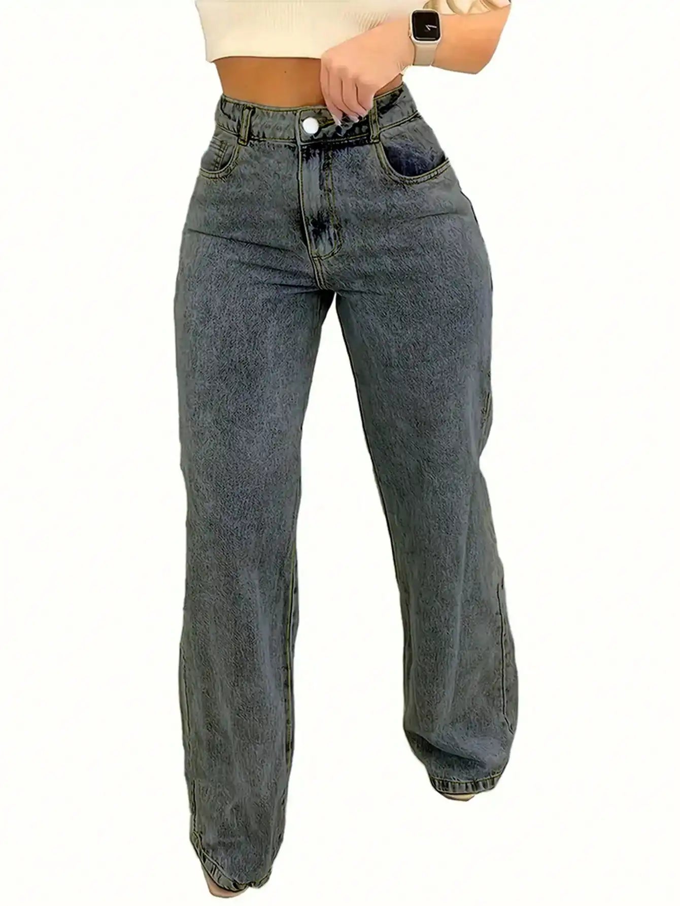 2025 New Style Y2 American Fashion Trend Women's Solid Color Straight-Leg Jeans, Comfortable, Unisex Style