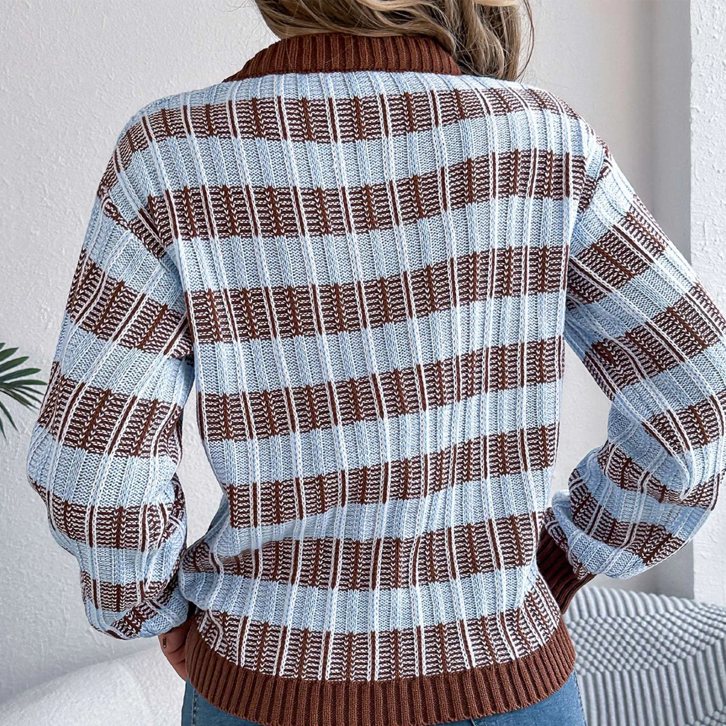Sweater For Woman Women'S Round Neck Vintage Striped  Long Sleeve Pullover Sweater Ropa De Mujer Winter Clothes Woman New