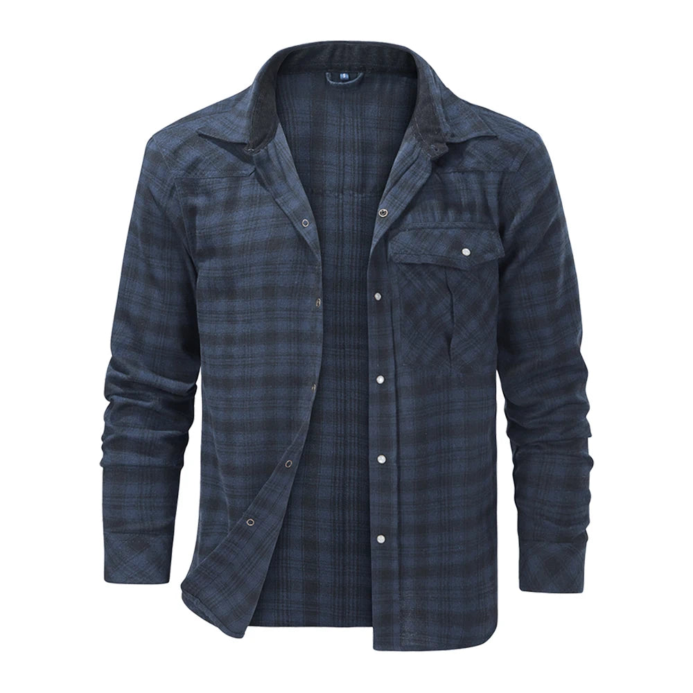 Men's Shirts Spring Popular Clothes Flannel Long Sleeve Plaid Checkered Brushed Casual Western Snap Shirt US Size