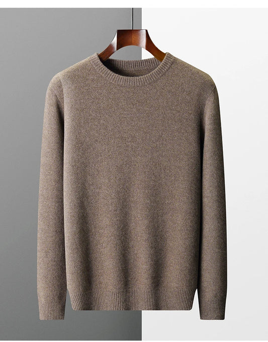 Men's Wool Sweater Autumn And Winter New Round Neck Loose Solid Color Winter Thickening Bottoming Shirt