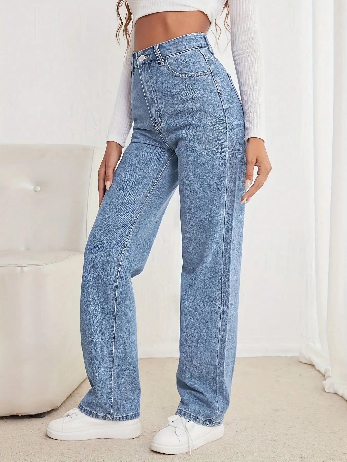 2025 New Style Y2 American Fashion Trend Women's Solid Color Straight-Leg Jeans, Comfortable, Unisex Style