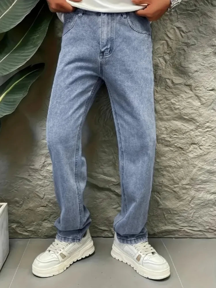 Men’s Relaxed Straight Leg Jeans, Breathable Ease for Beach Walks to Coffee Breaks"