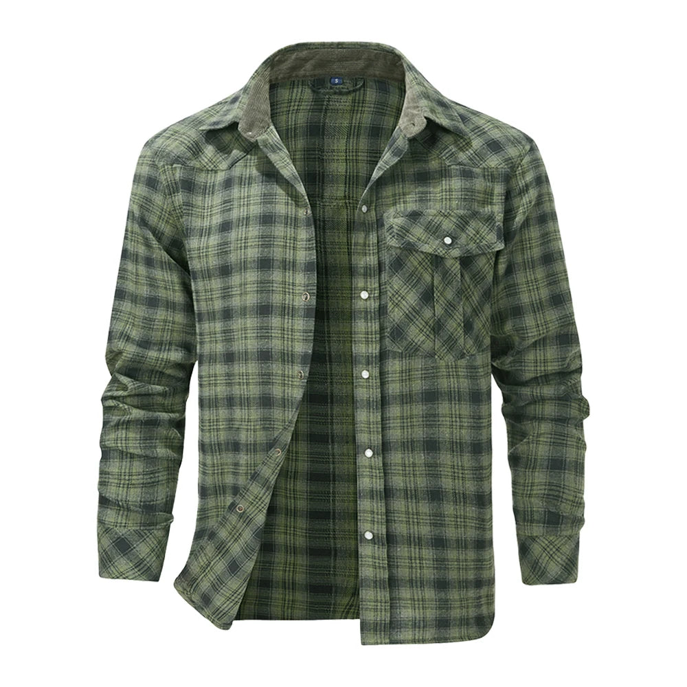 Men's Shirts Spring Popular Clothes Flannel Long Sleeve Plaid Checkered Brushed Casual Western Snap Shirt US Size