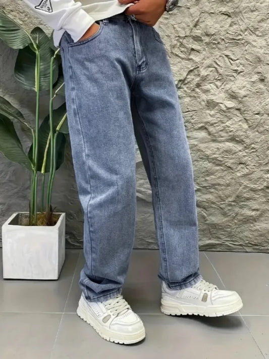 Men’s Relaxed Straight Leg Jeans, Breathable Ease for Beach Walks to Coffee Breaks"