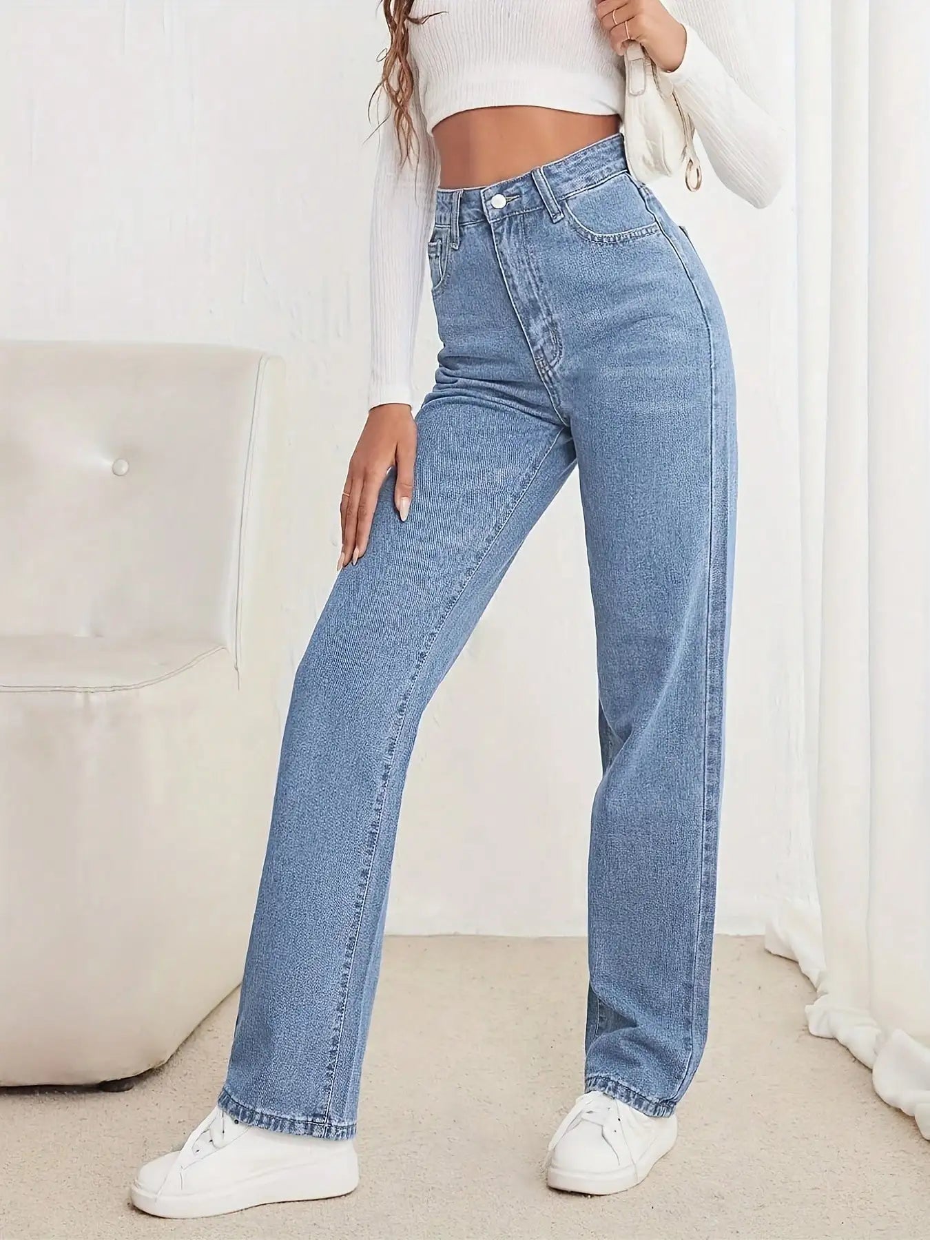 2025 New Style Y2 American Fashion Trend Women's Solid Color Straight-Leg Jeans, Comfortable, Unisex Style