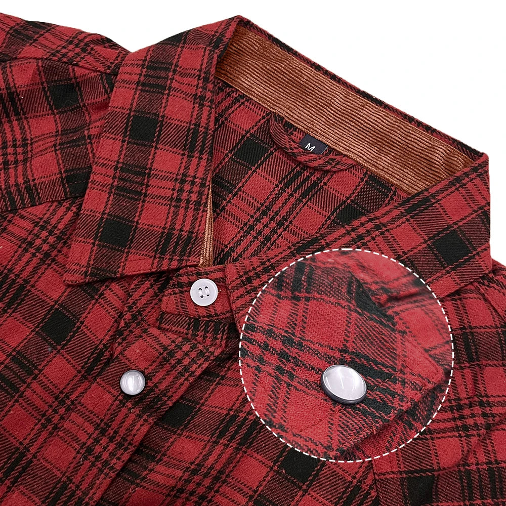 Men's Shirts Spring Popular Clothes Flannel Long Sleeve Plaid Checkered Brushed Casual Western Snap Shirt US Size