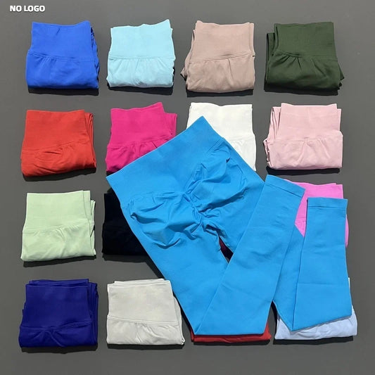 No Logo Gym Leggings Women Seamless Yoga Pants Low Ribbed Band Leggings Fitness Running Sportswear Sports Long Leggings
