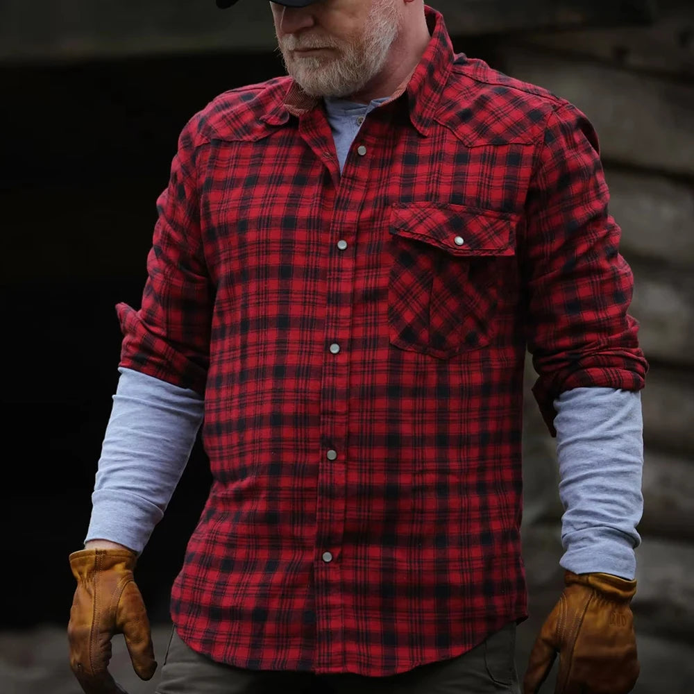 Men's Shirts Spring Popular Clothes Flannel Long Sleeve Plaid Checkered Brushed Casual Western Snap Shirt US Size
