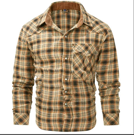 Men's Shirts Spring Popular Clothes Flannel Long Sleeve Plaid Checkered Brushed Casual Western Snap Shirt US Size