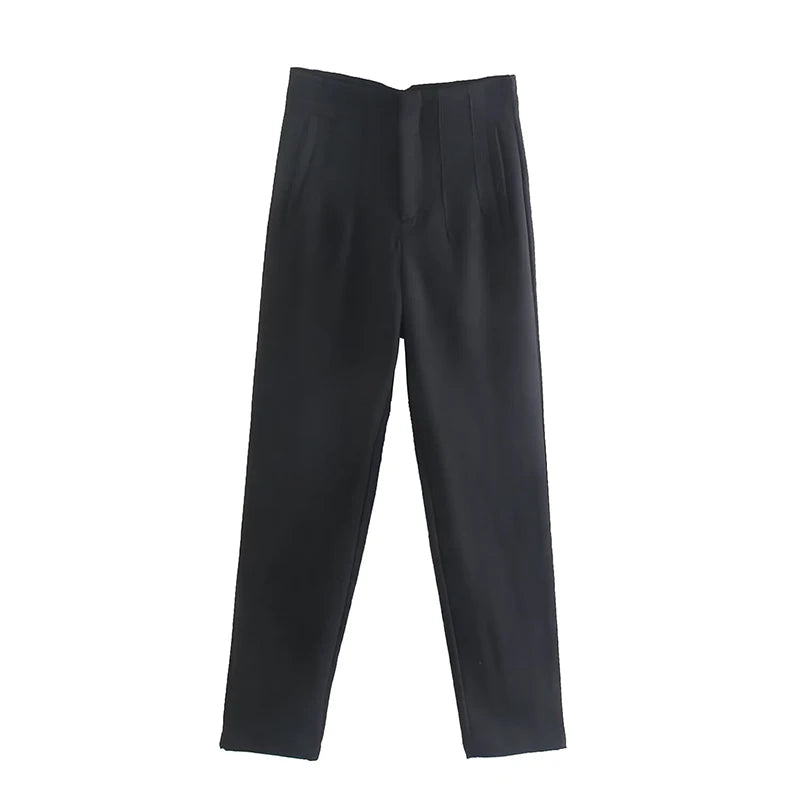 CLAZZAA Women Fashion Solid High Waist Pencil Pants With Seam Detail Streetwear Woman Ankle Trousers Autumn Office Pant